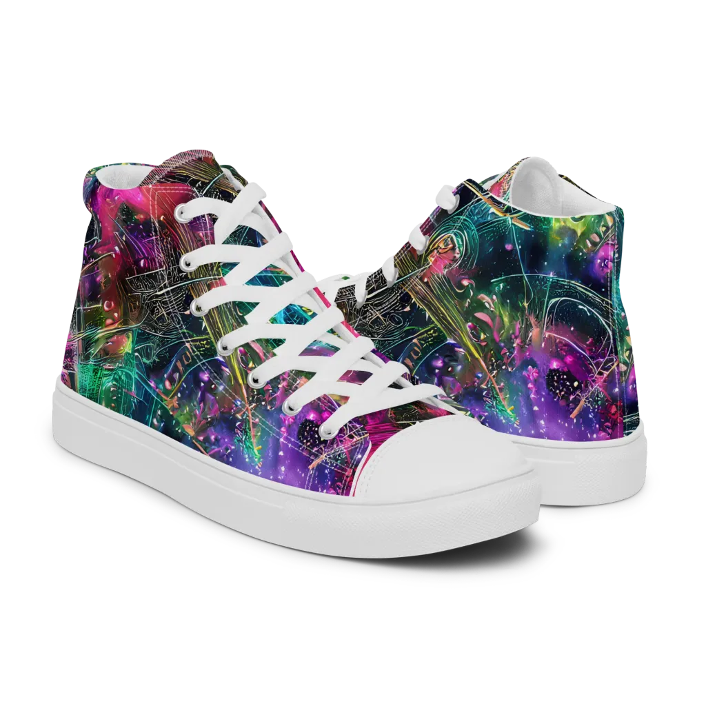 Digital Bloom on Men's High Top Canvas Shoes — Right