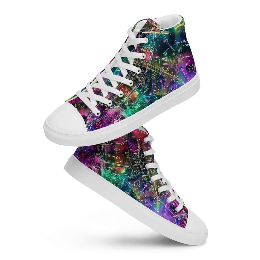 Digital Bloom on Men's High Top Canvas Shoes — Front