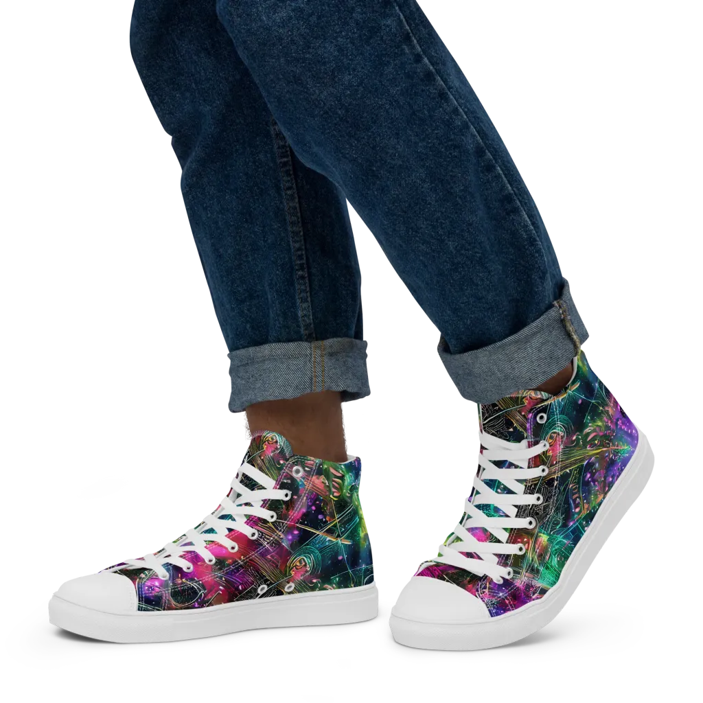 Digital Bloom on Men's High Top Canvas Shoes — Left