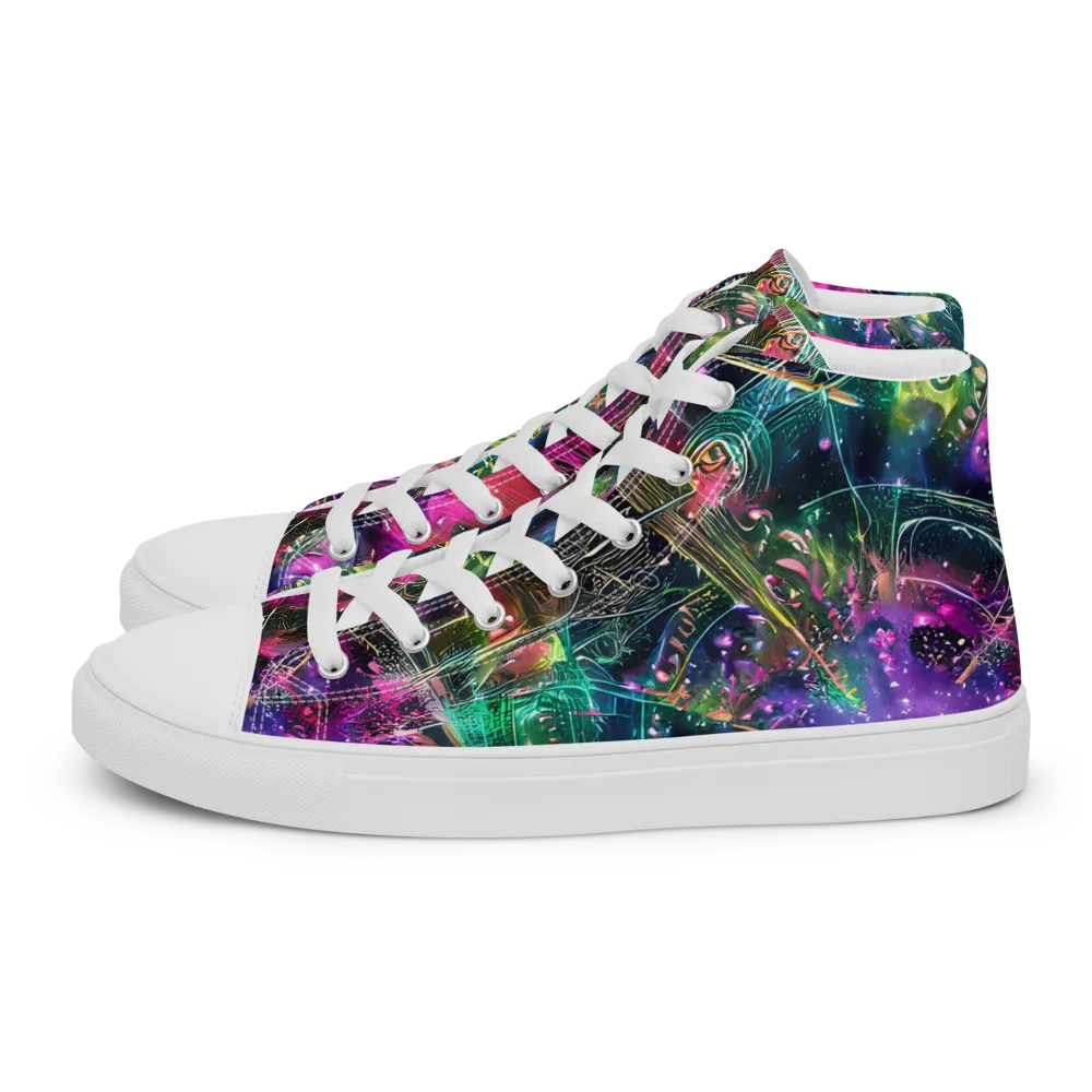 Digital Bloom on Women's High Top Canvas Shoes — Left