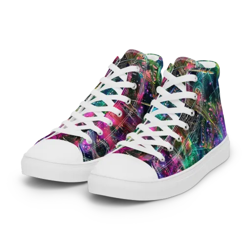 Digital Bloom on a Women's High Top Canvas Shoes