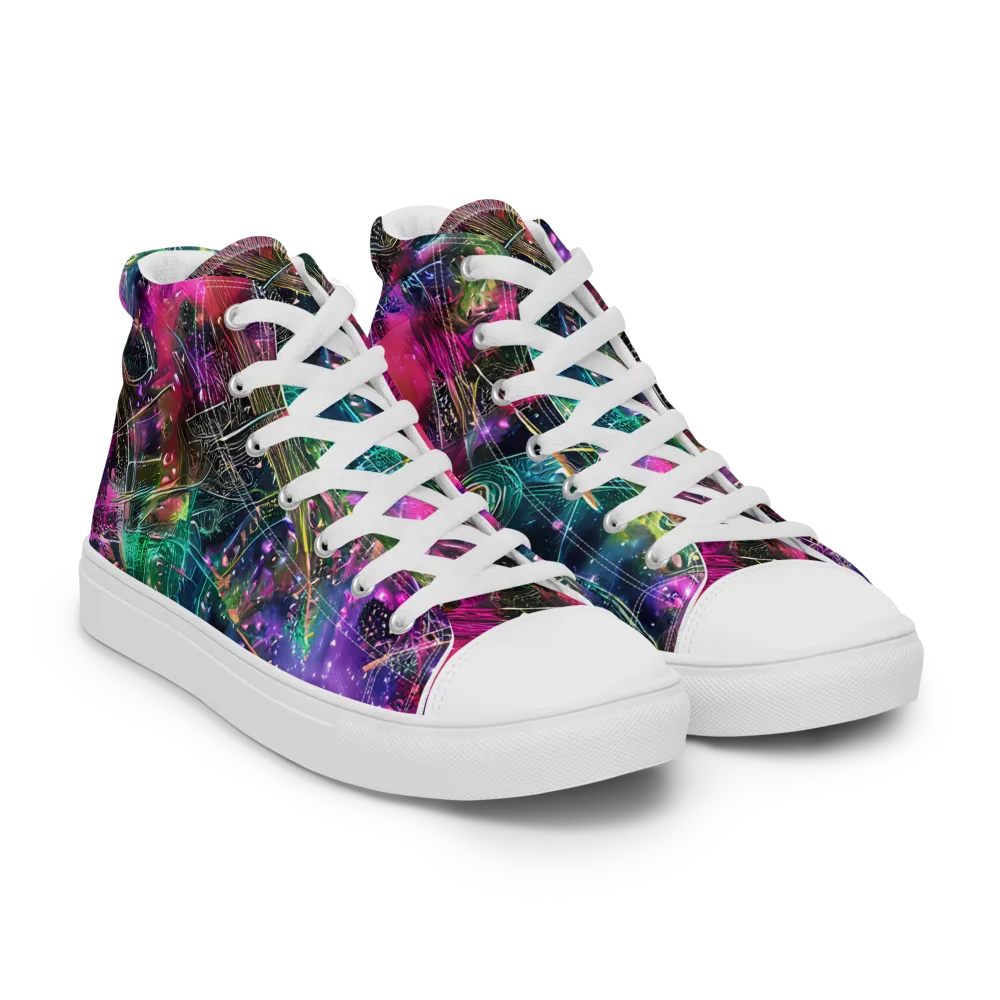 Digital Bloom on Women's High Top Canvas Shoes — Right Front