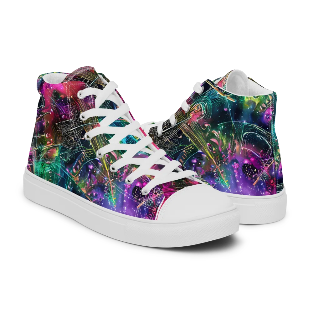 Digital Bloom on Women's High Top Canvas Shoes — Right