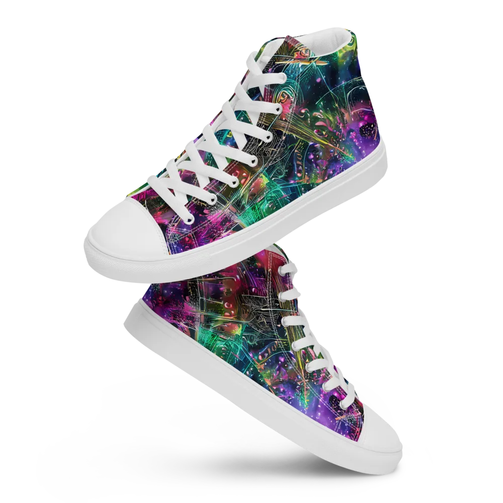 Digital Bloom on Women's High Top Canvas Shoes — Front