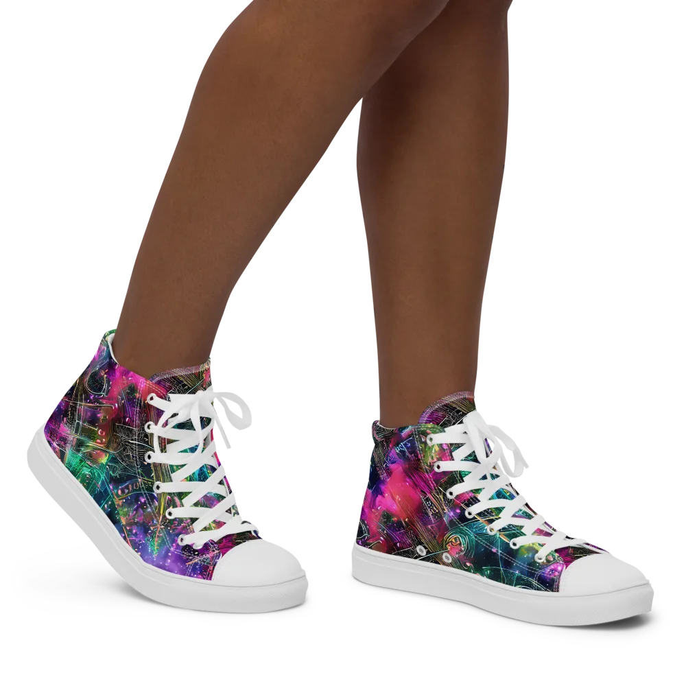 Digital Bloom on Women's High Top Canvas Shoes — Right