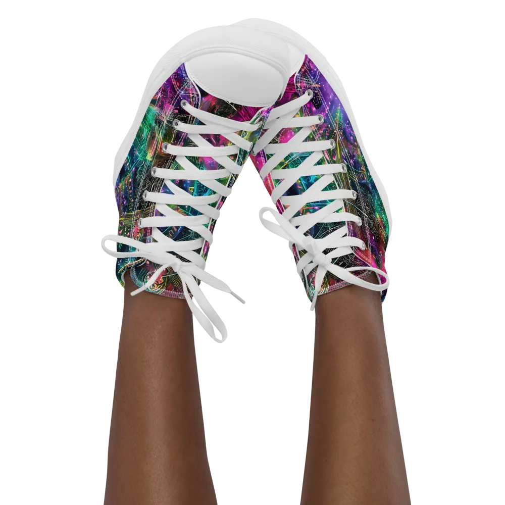 Digital Bloom on Women's High Top Canvas Shoes — Front