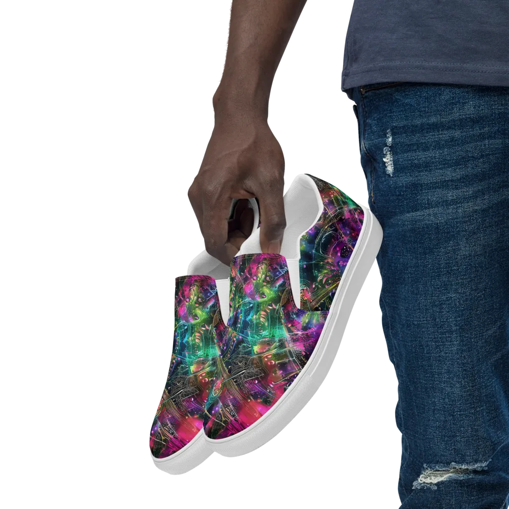 Digital Bloom on Men's Slip-On Canvas Shoes — Left Front