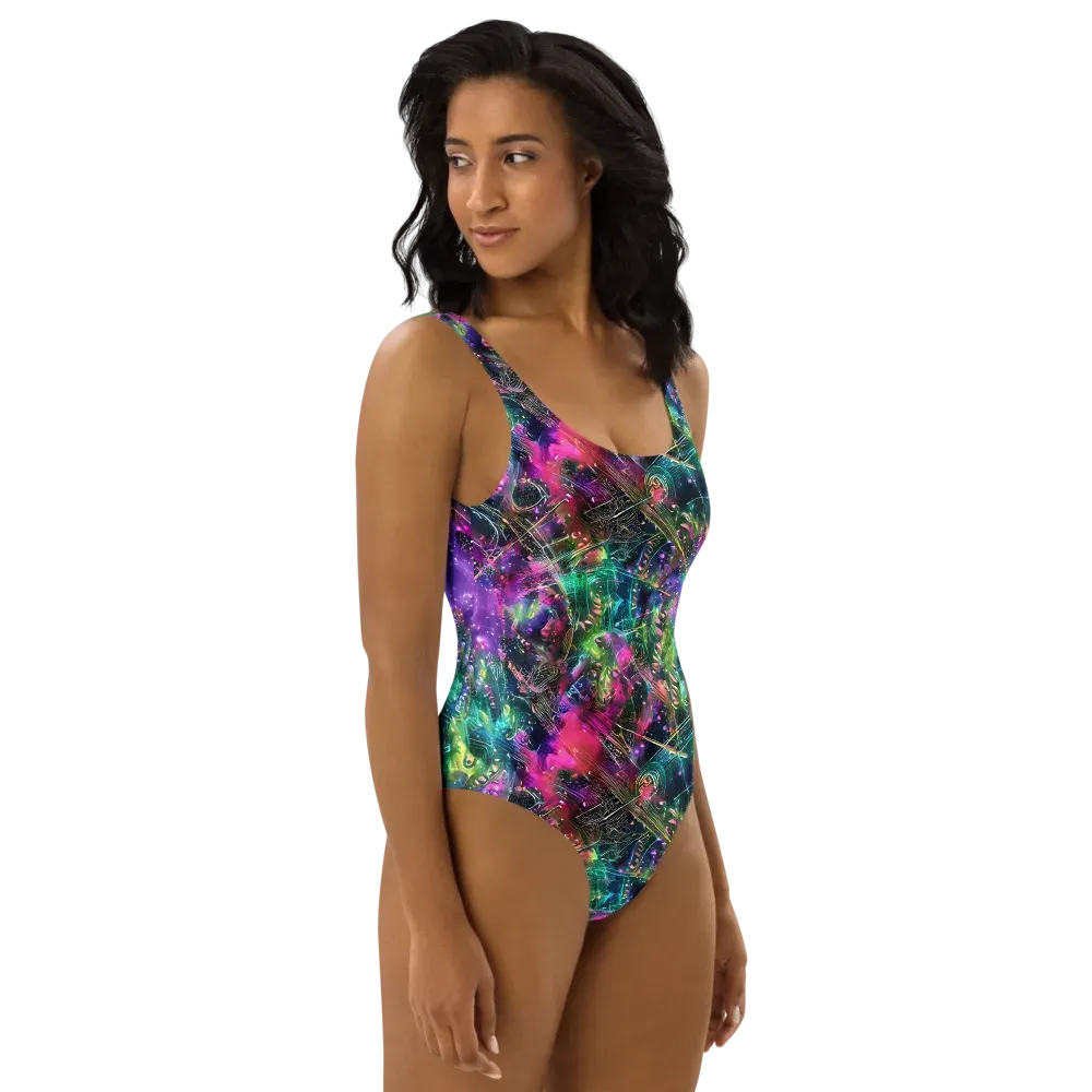 Digital Bloom on One-Piece Swimsuit — Right