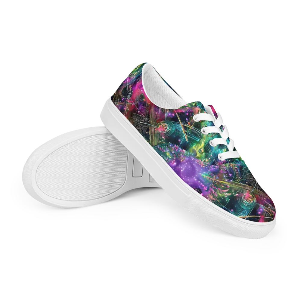 Digital Bloom on Men's Lace-Up Canvas Shoes — Right Front