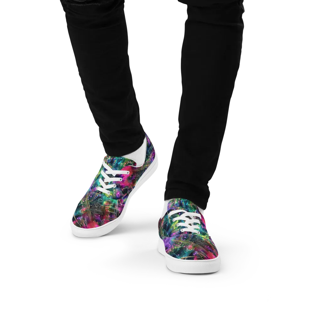 Digital Bloom on Men's Lace-Up Canvas Shoes — Front