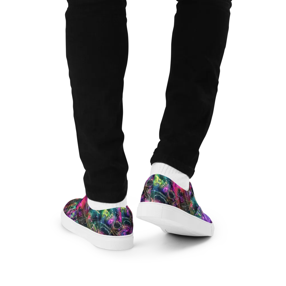 Digital Bloom on Men's Lace-Up Canvas Shoes — Back