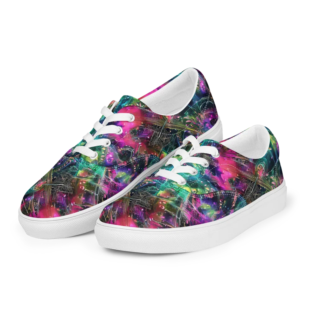 Digital Bloom on Men's Lace-Up Canvas Shoes — Left Front