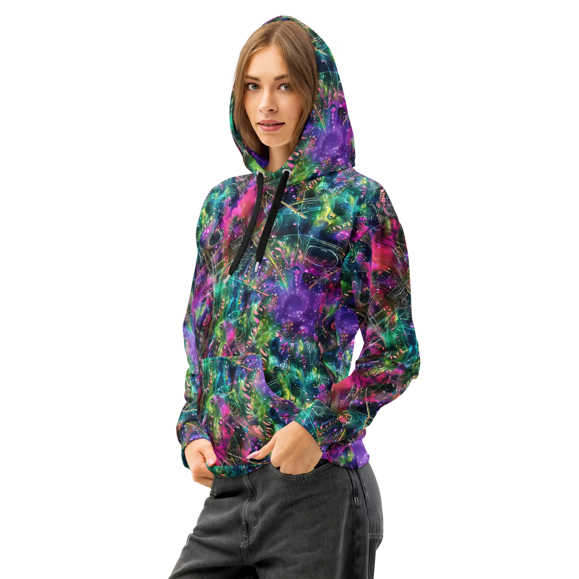 Digital Bloom on Cotton Hoodie — Left Front