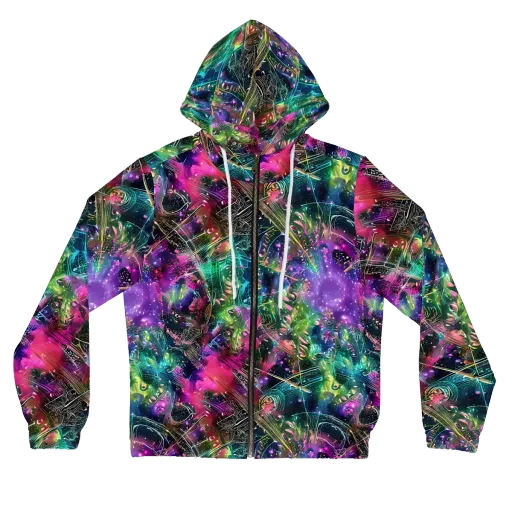 Digital Bloom on a Women's Full-Zip Hoodie