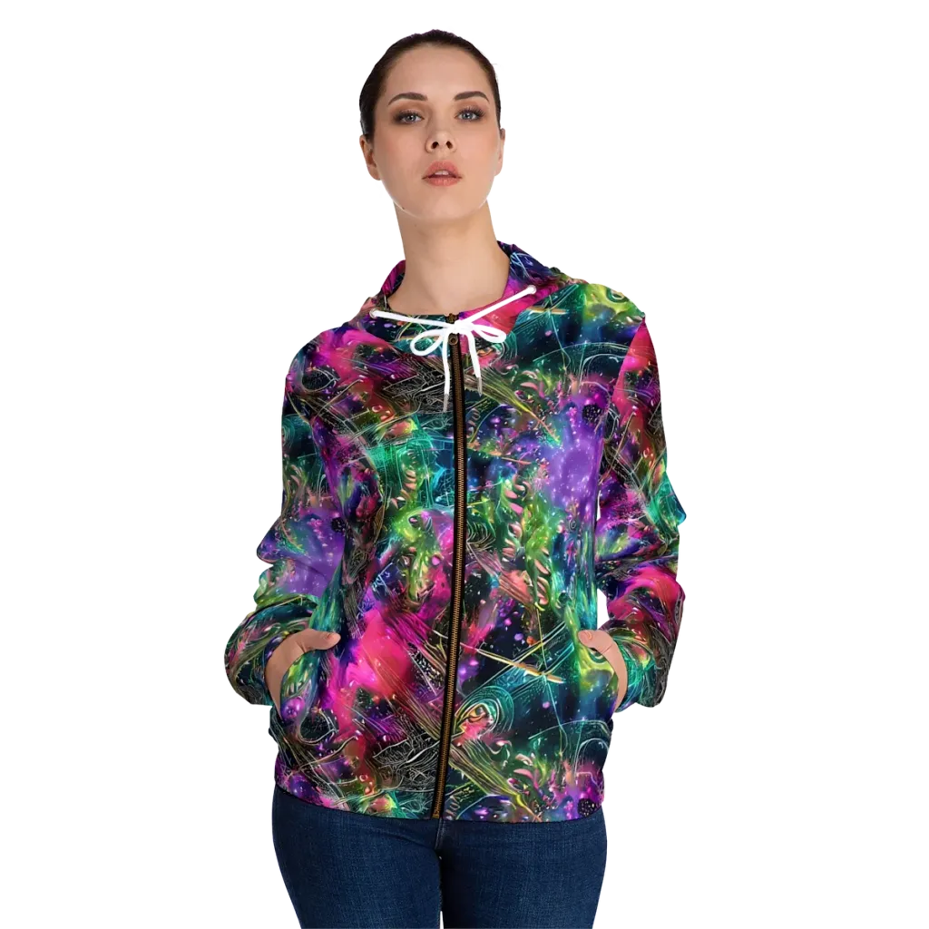 Digital Bloom on Women's Full-Zip Hoodie — Front On Person