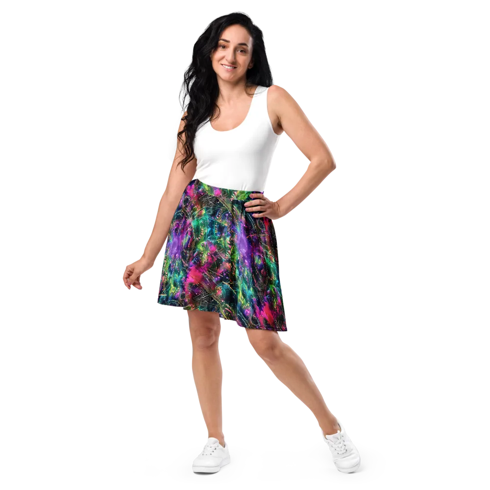 Digital Bloom on Skater Skirt — Front