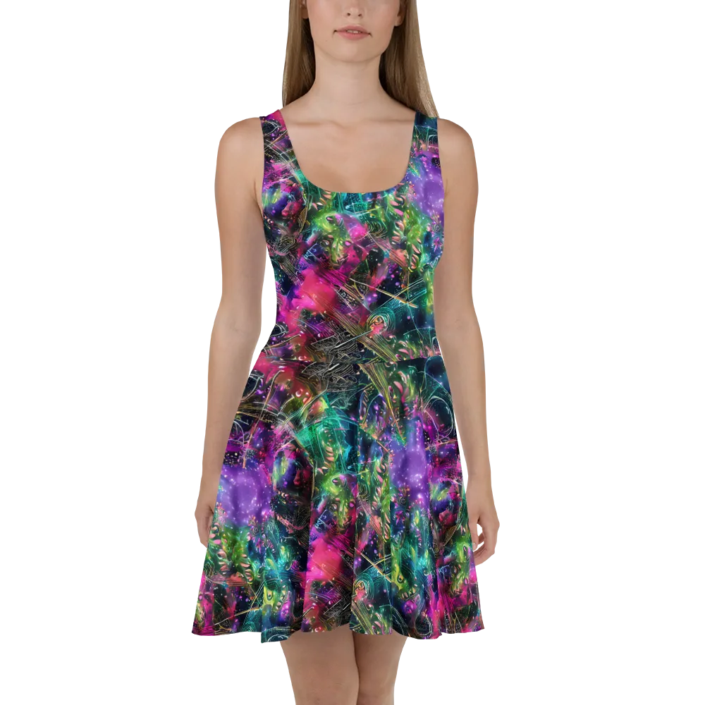 Digital Bloom on Skater Dress — Front