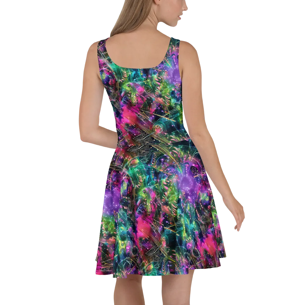 Digital Bloom on Skater Dress — Back