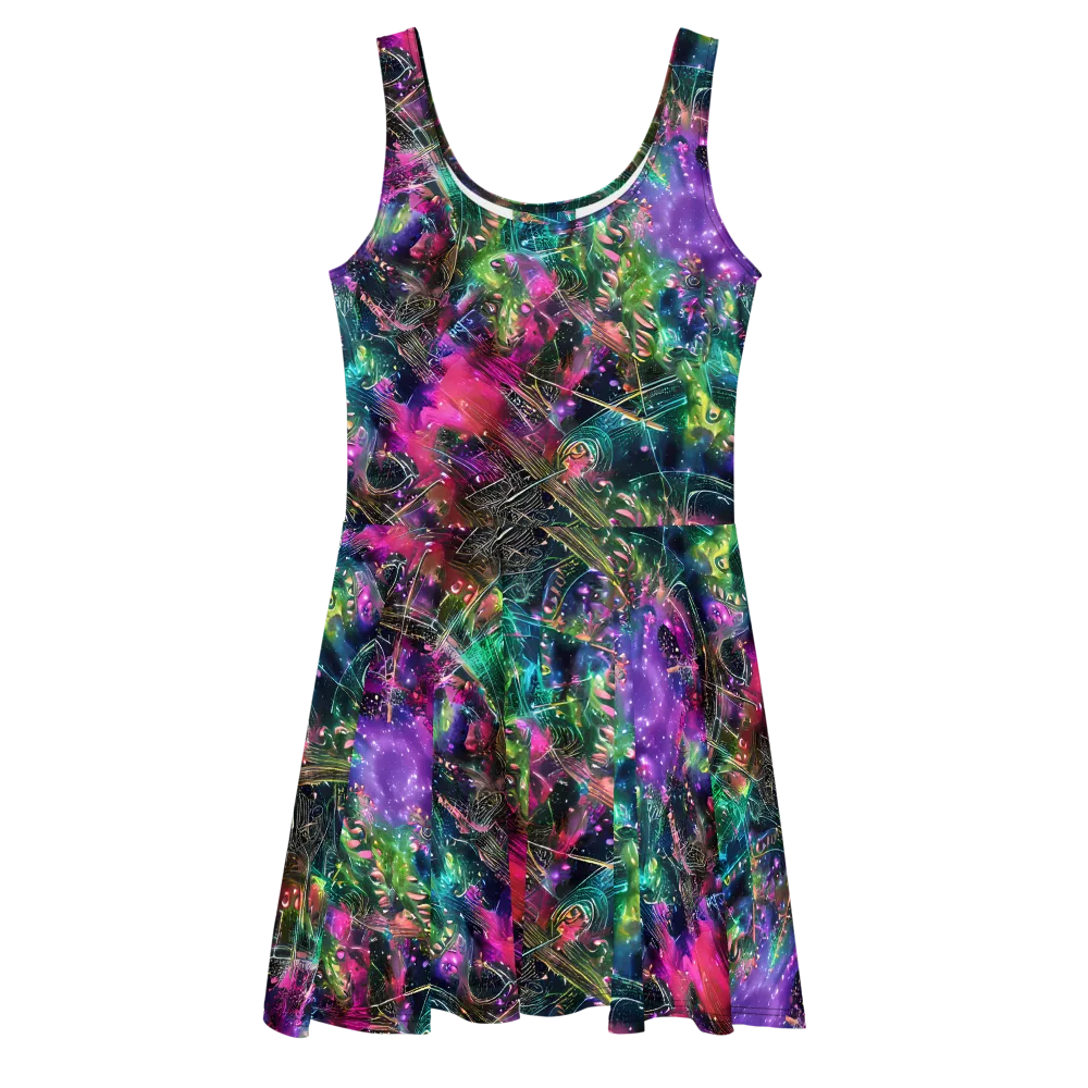 Digital Bloom on Skater Dress — Front