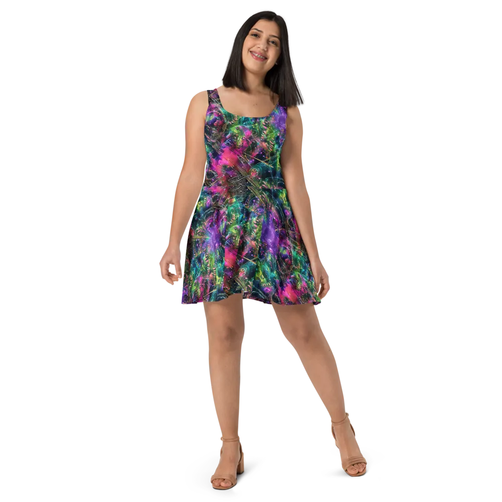 Digital Bloom on Skater Dress — Front