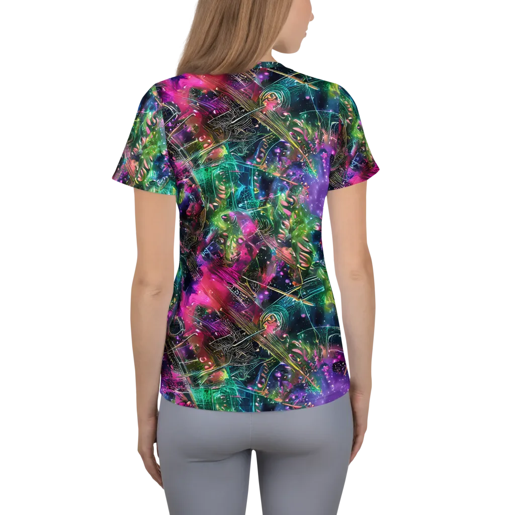 Digital Bloom on Women's Athletic T-Shirt — Back