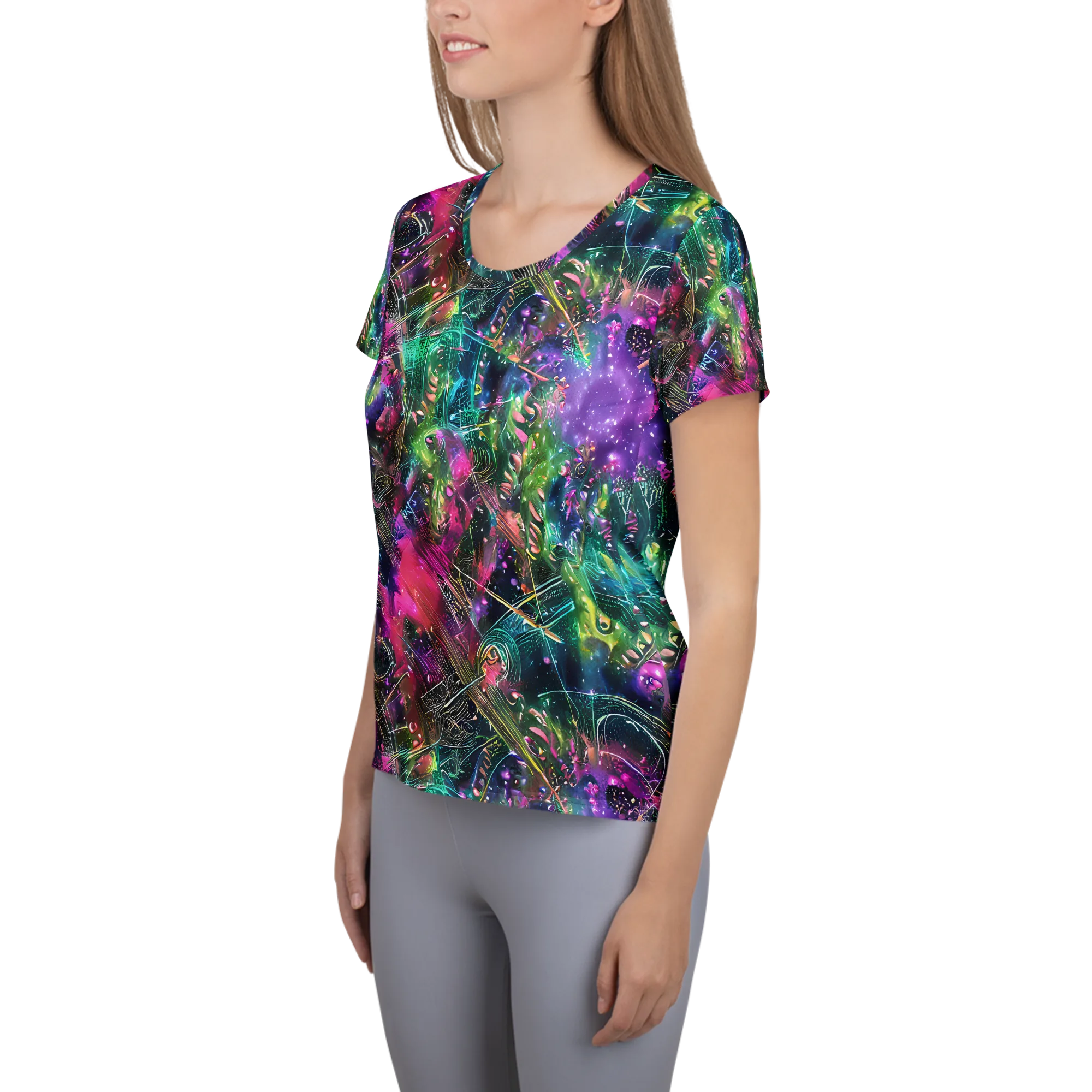 Digital Bloom on Women's Athletic T-Shirt — Left