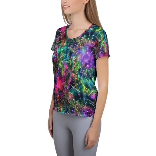 Digital Bloom on a Women's Athletic T-Shirt