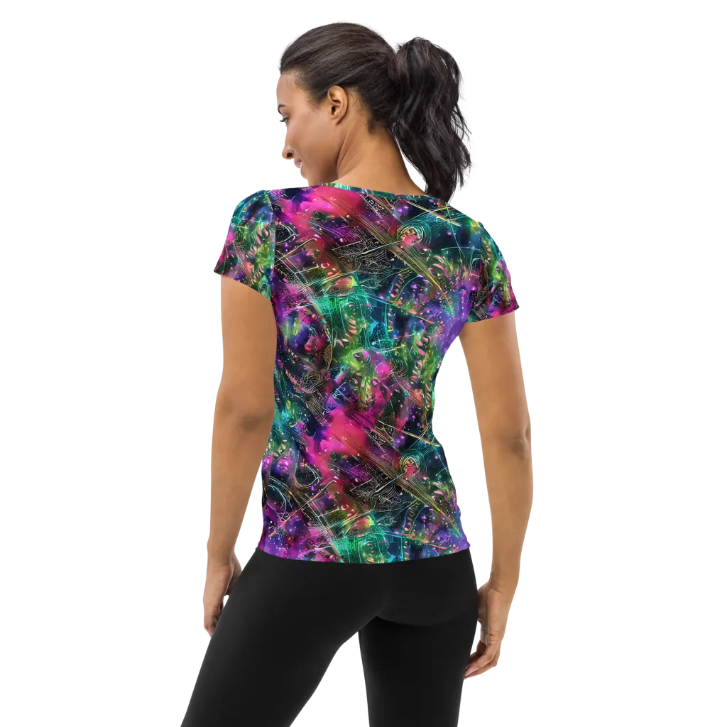 Digital Bloom on Women's Athletic T-Shirt — Back