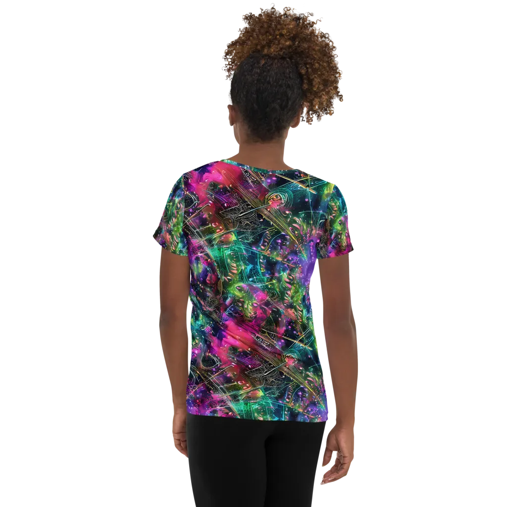 Digital Bloom on Women's Athletic T-Shirt — Back