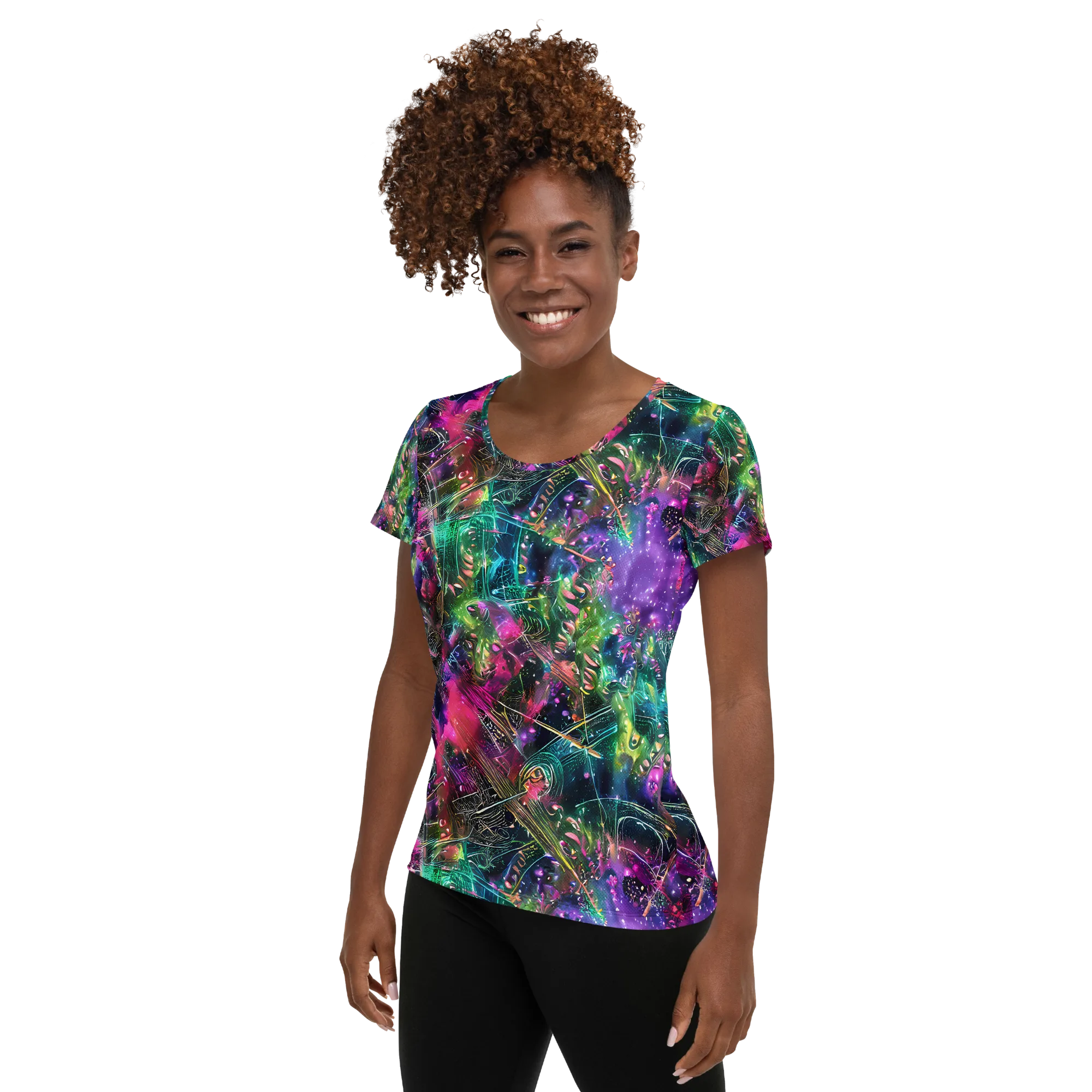 Digital Bloom on Women's Athletic T-Shirt — Left