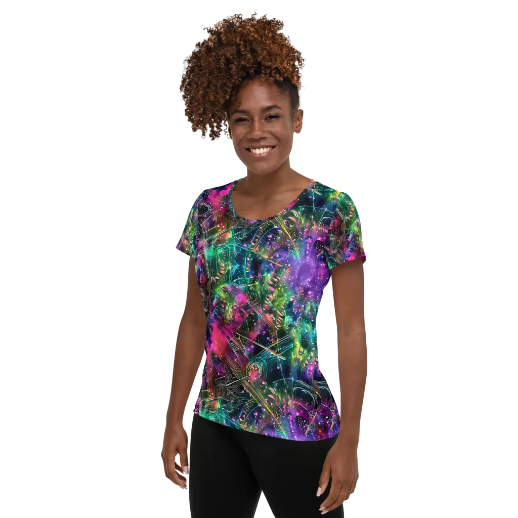 Digital Bloom on Women's Athletic T-Shirt — Left
