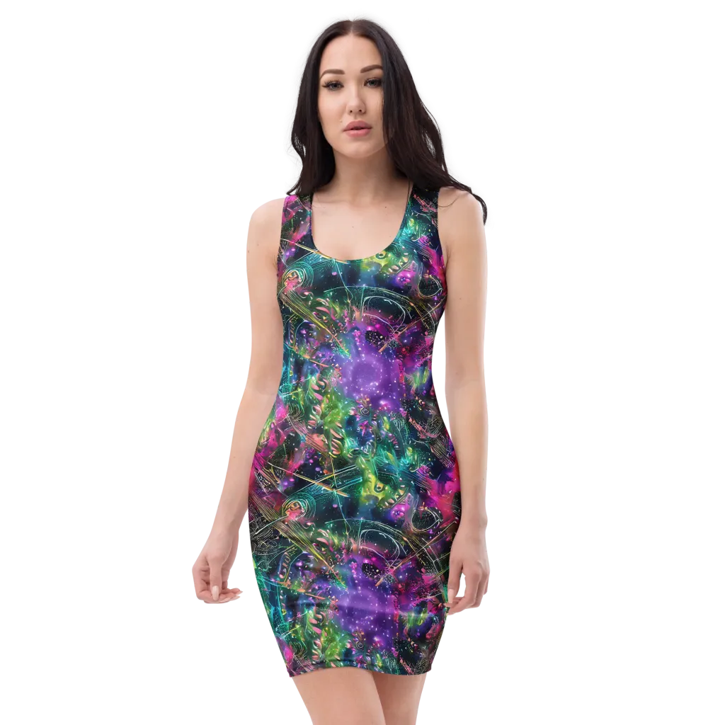 Digital Bloom on Bodycon Dress — Front