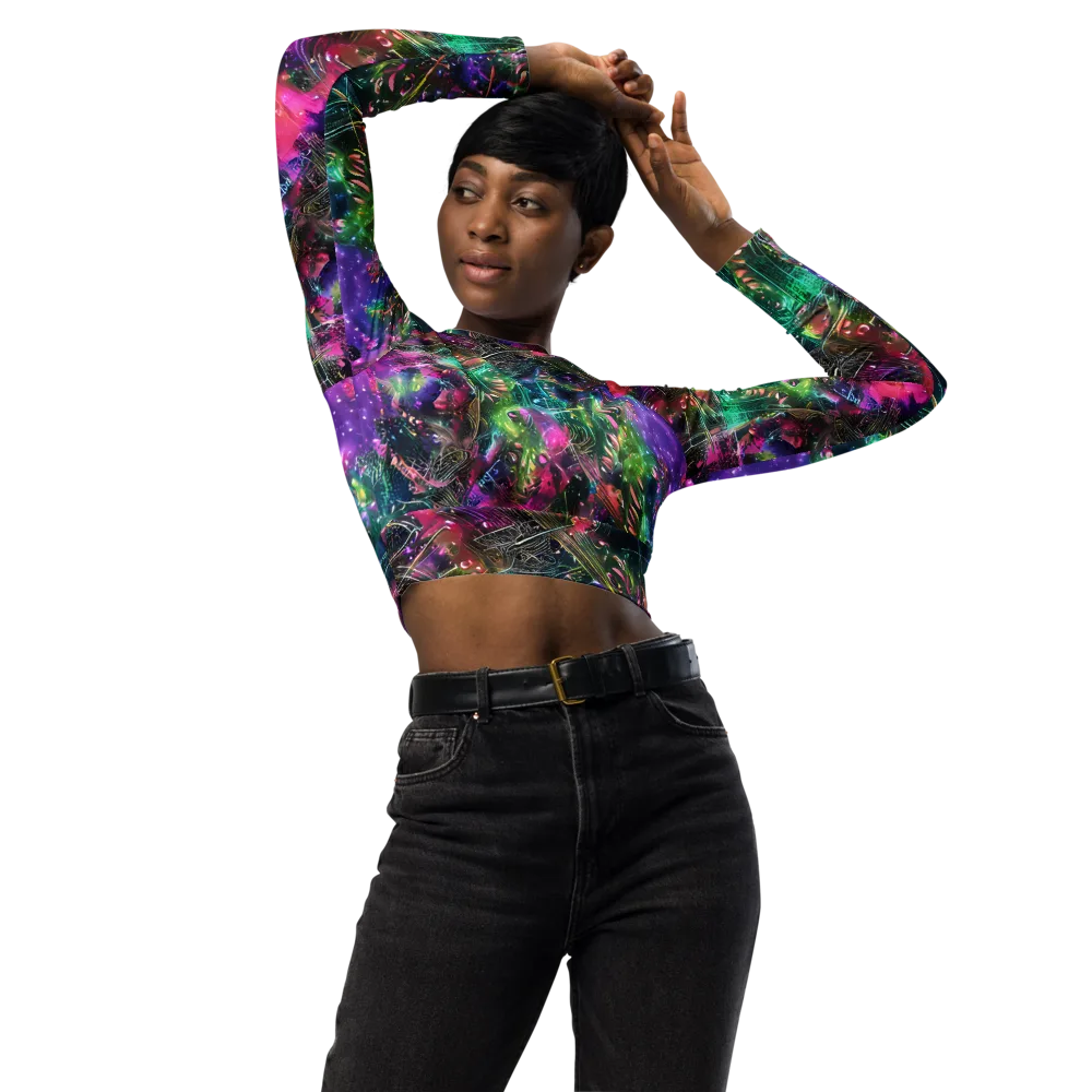 Digital Bloom on Long Sleeve Crop Top — Front