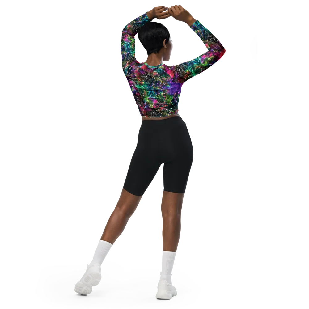 Digital Bloom on Long Sleeve Crop Top — Back