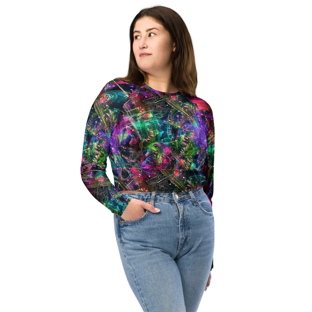 Digital Bloom on Long Sleeve Crop Top — Front