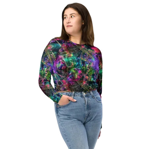 Digital Bloom on a Long Sleeve Crop Top