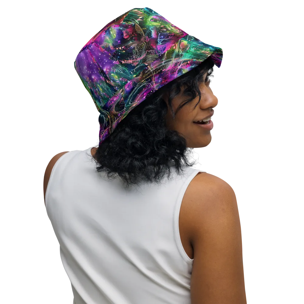 Digital Bloom on Reversible Bucket Hat — Right Outside