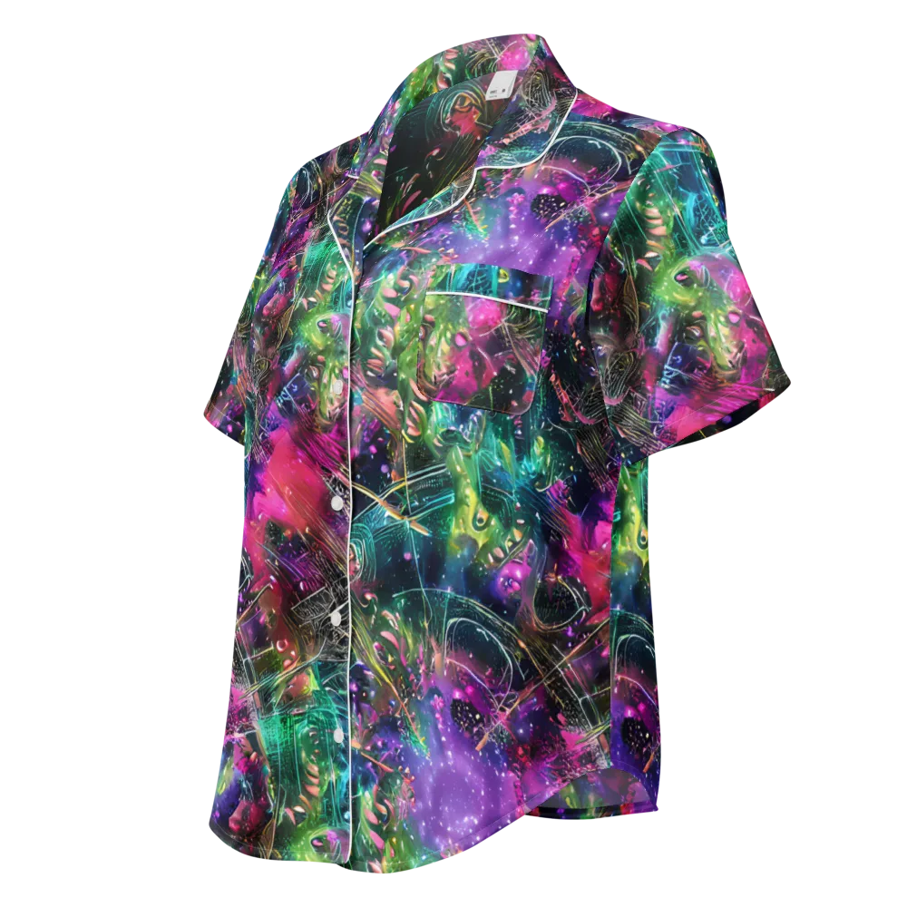 Digital Bloom on Women's Short Sleeve Pajama Top — Left Front