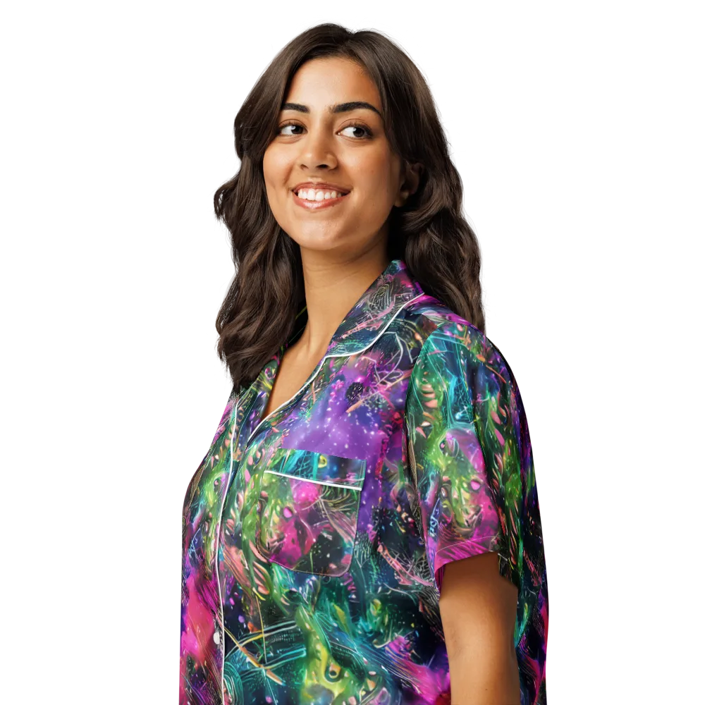 Digital Bloom on Women's Short Sleeve Pajama Top — Left Front