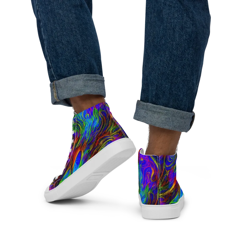 Inferno Flow on Men's High Top Canvas Shoes — Back