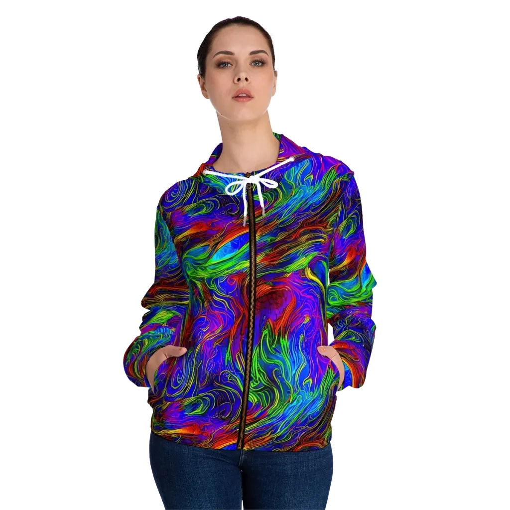 Inferno Flow on Women's Full-Zip Hoodie — Front On Person