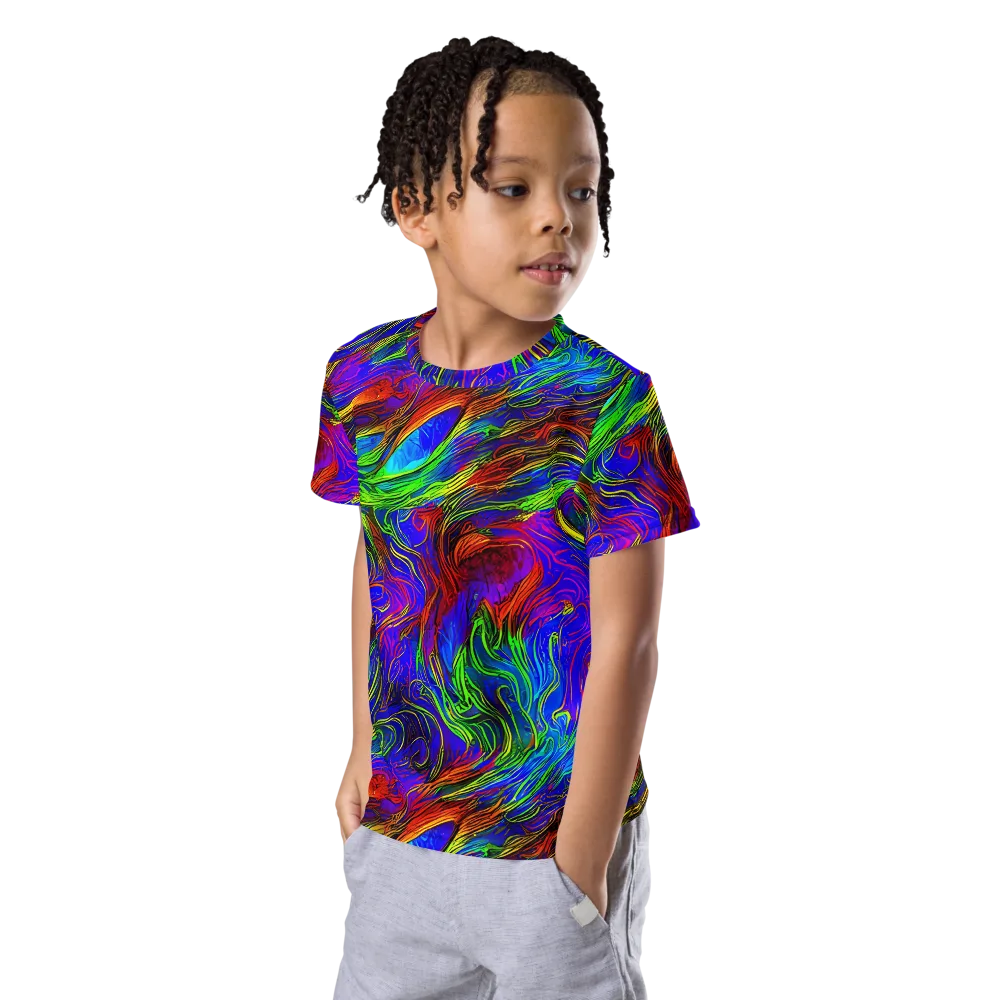 Inferno Flow on Kids Crew Neck T-Shirt — Left Front