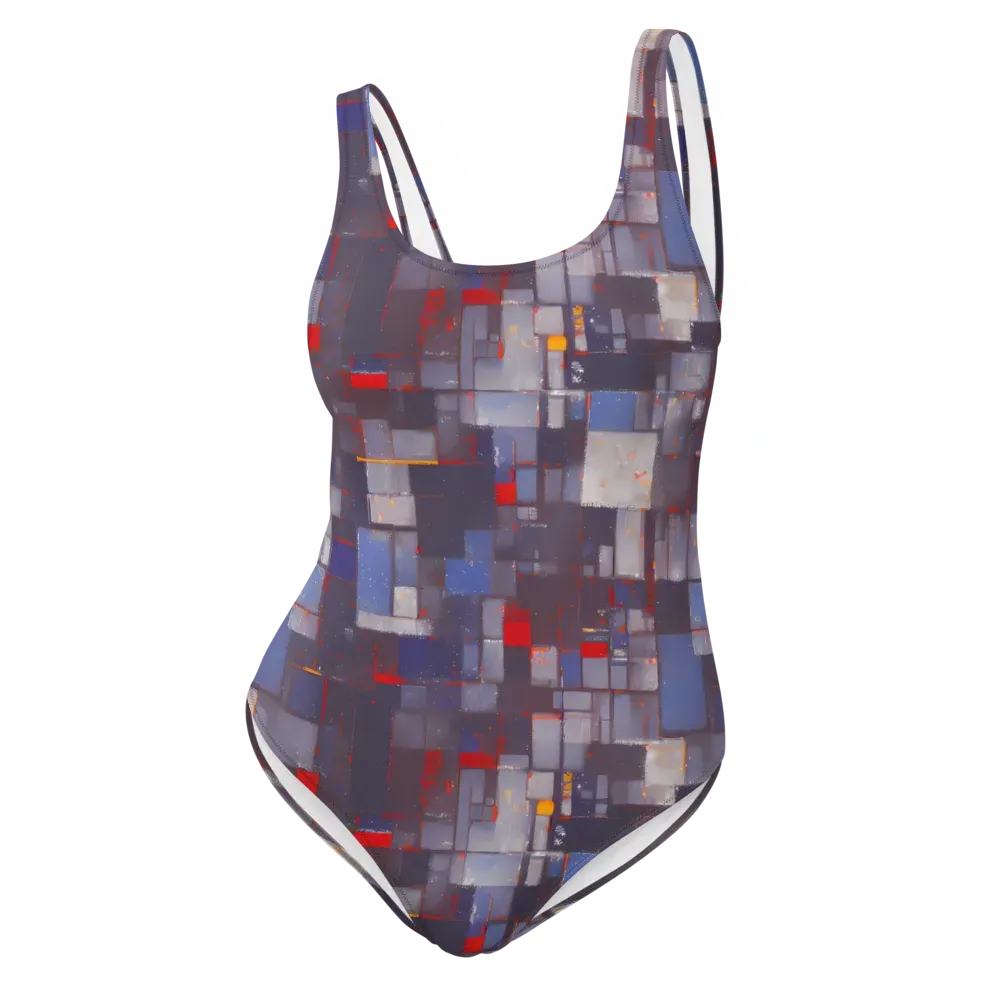 Cubist Rhythm on One-Piece Swimsuit — Front