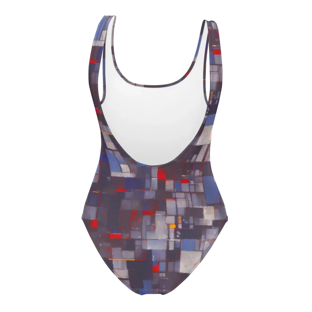 Cubist Rhythm on One-Piece Swimsuit — Back