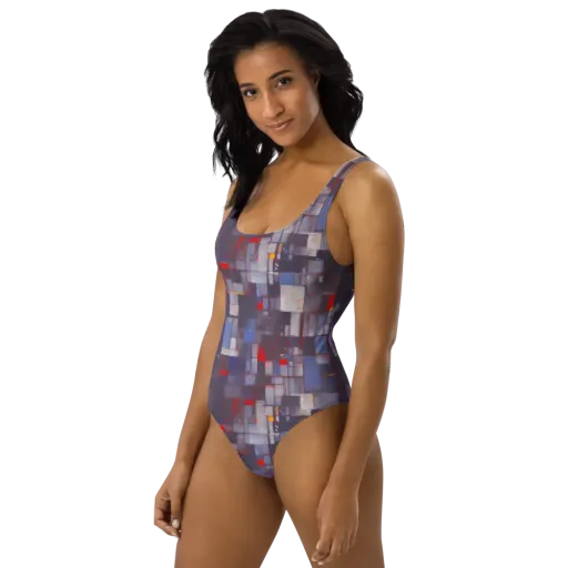 Cubist Rhythm on a One-Piece Swimsuit