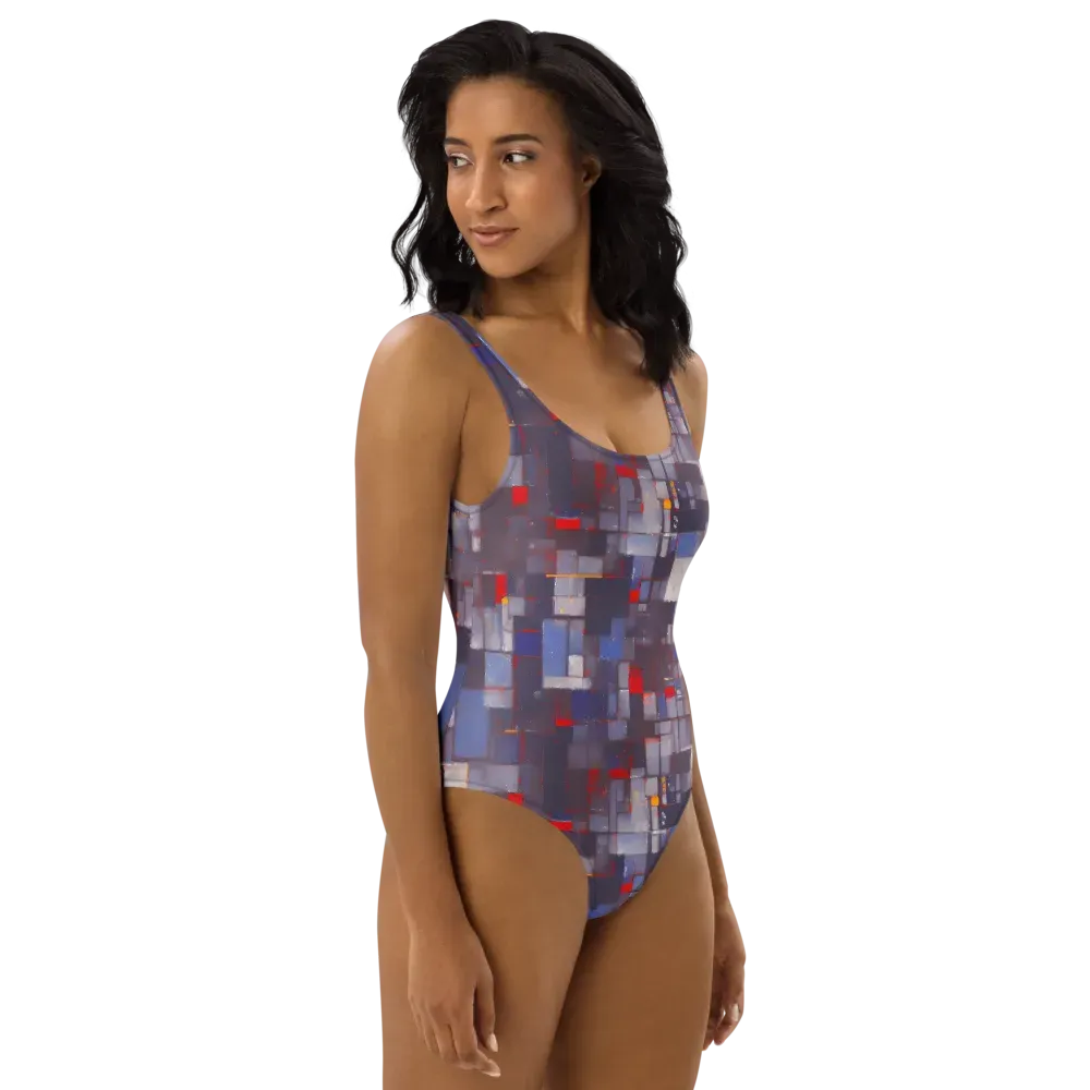 Cubist Rhythm on One-Piece Swimsuit — Right