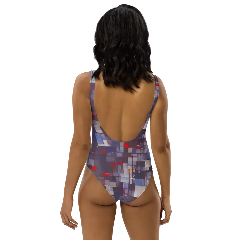 Cubist Rhythm on One-Piece Swimsuit — Back