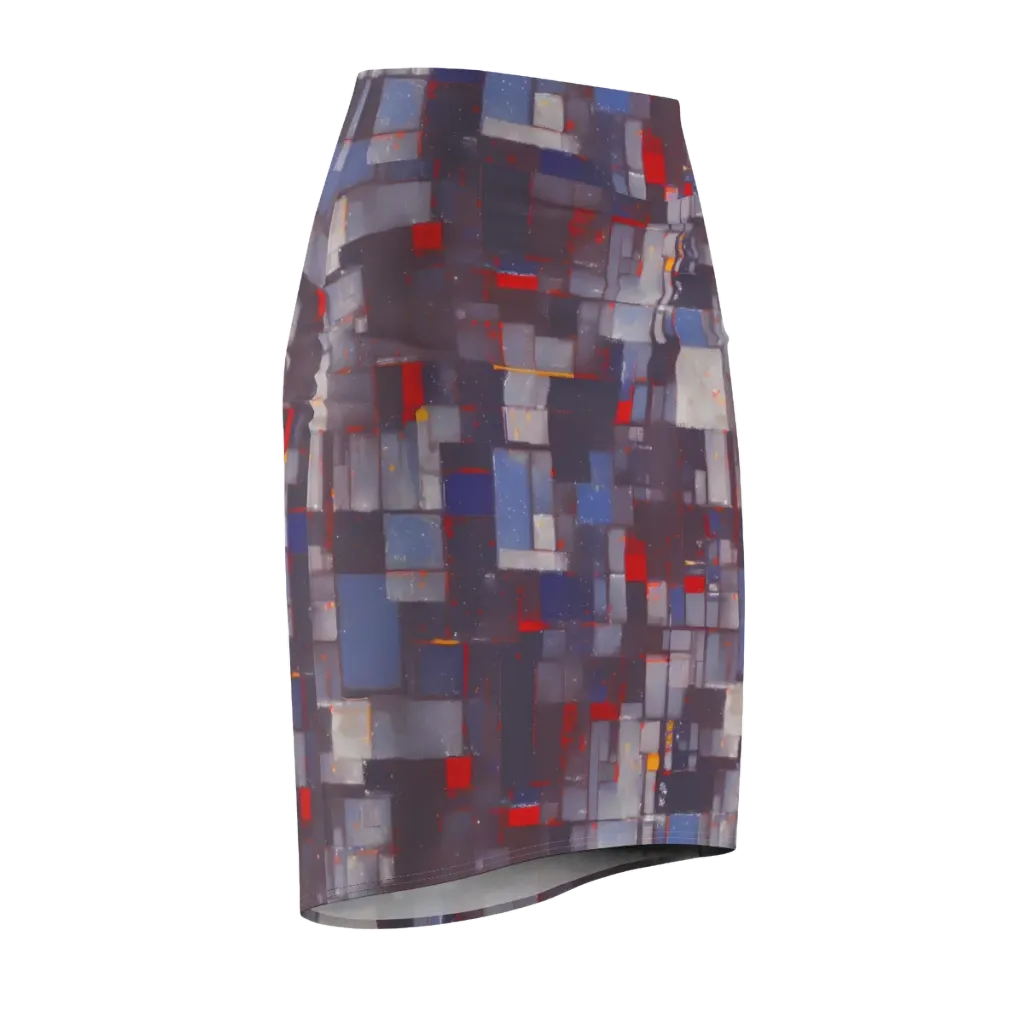 Cubist Rhythm on Pencil Skirt — Front Side