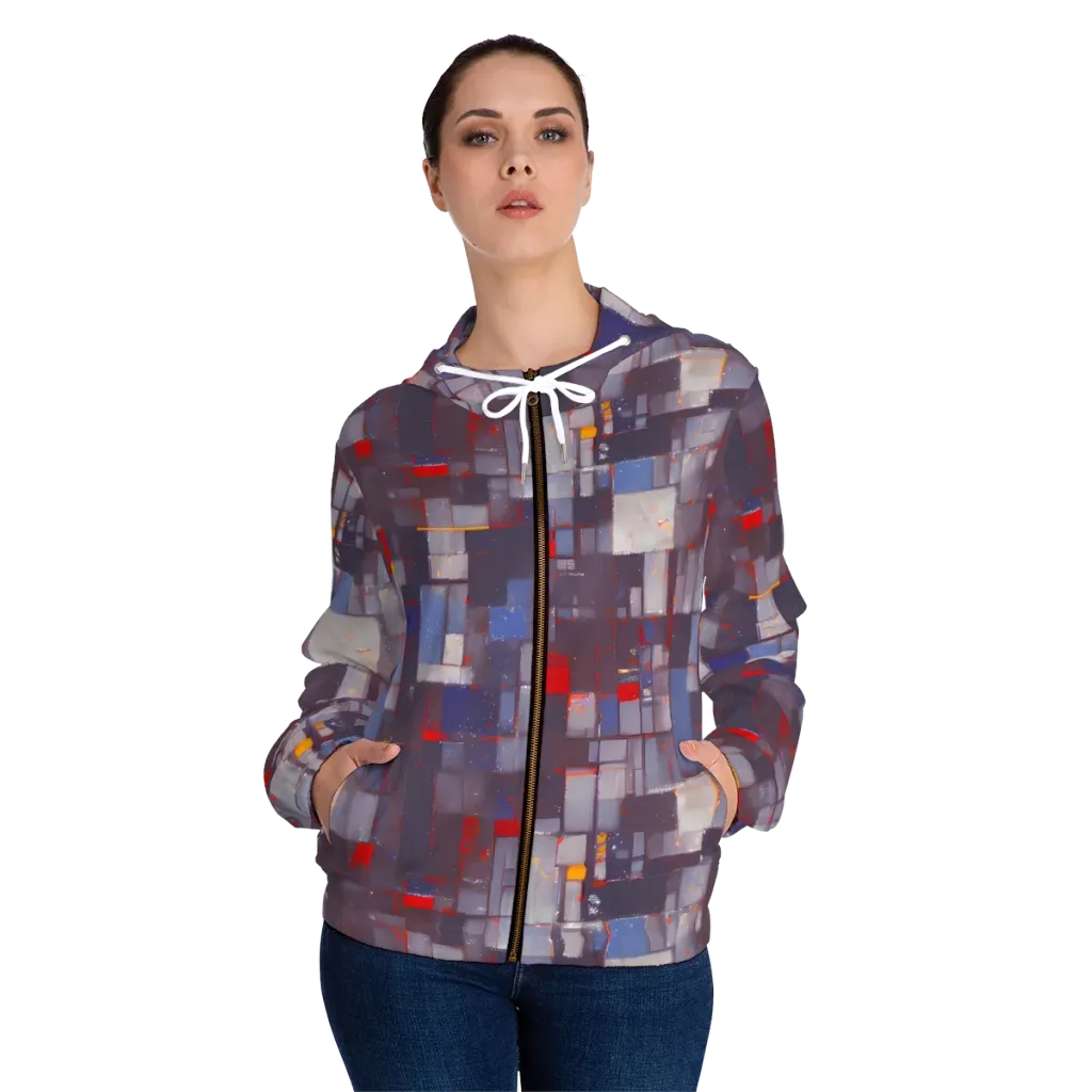 Cubist Rhythm on Women's Full-Zip Hoodie — Front On Person