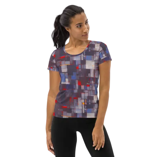 Cubist Rhythm on a Women's Athletic T-Shirt
